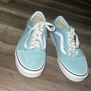 VANS teal blue with white designs